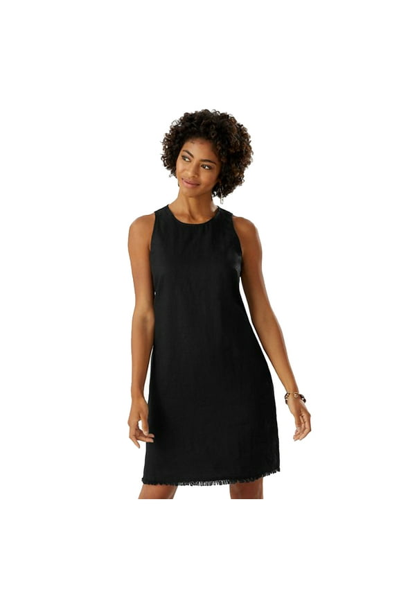 Women's Two Palms Linen Shift Dress, Black, S