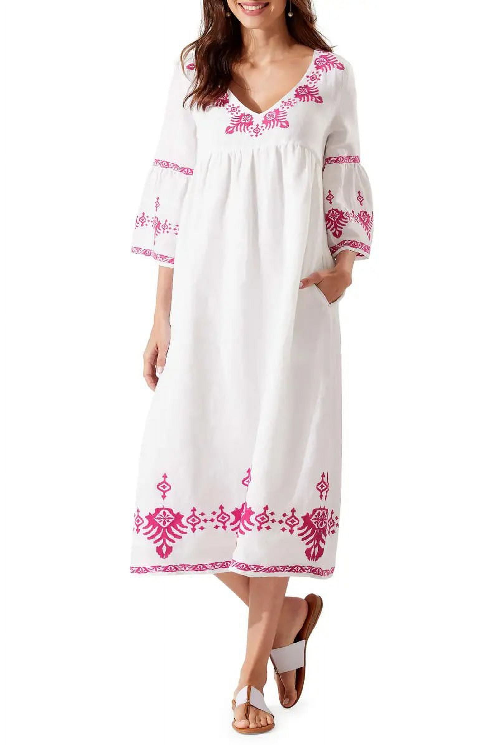 tommy bahama embroidered dress Coastalina Embroidered Linen Maxi Sundress