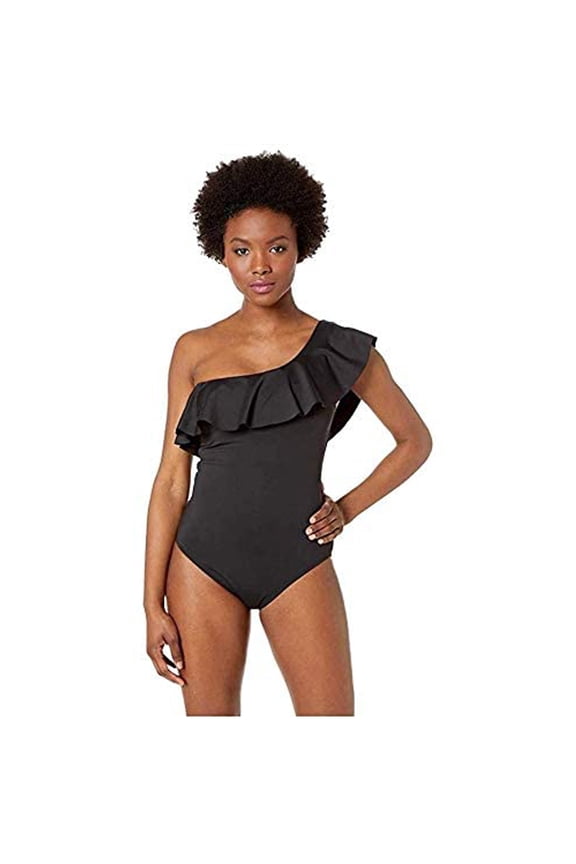 Womens Pearl One Shoulder One-Piece Swimsuit, Black, 4