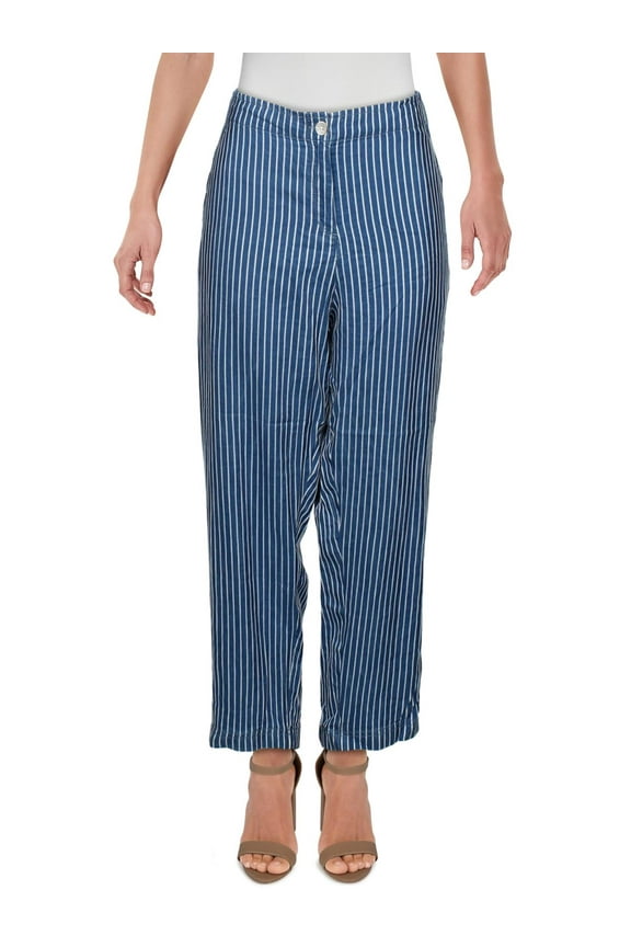 Womens Tencel Striped Cropped Pants Blue L