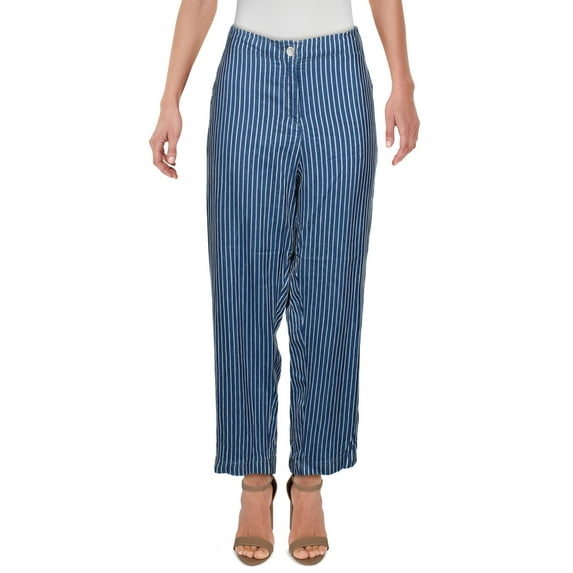 Tommy Bahama Womens Tencel Striped Cropped Pants Blue S