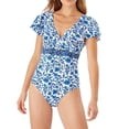 thumbnail image 1 of Tommy Bahama Woodblock Wrap Front Flutter Swimsuit, Mare Navy, 2, 1 of 2