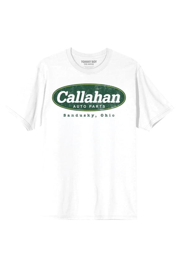 Tommy Boy Callahan Auto Parts Adult White Crew Neck Short Sleeve T-shirt-Large