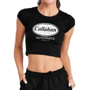 Tommy Boy Callahan Auto Parts, Sandusky, OH Womens Cap Sleeve Baby Rib Crop Top, Black, Medium