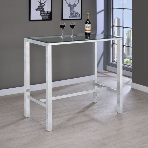 Tommy Chrome Bar Table with Glass Top, 47 Inch, Rectangular