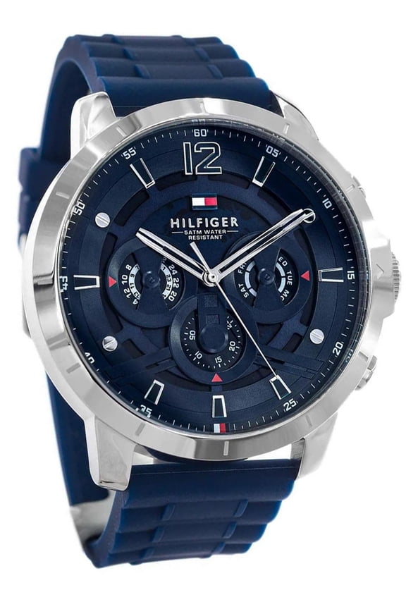 1710489 Men's Blue Multifunction Analog Watch Silicone Strap