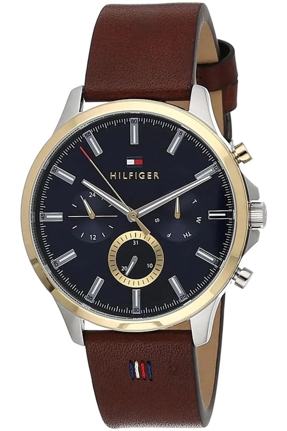 1710496 Men's Blue Multifunction Analog Watch Brown Leather Strap