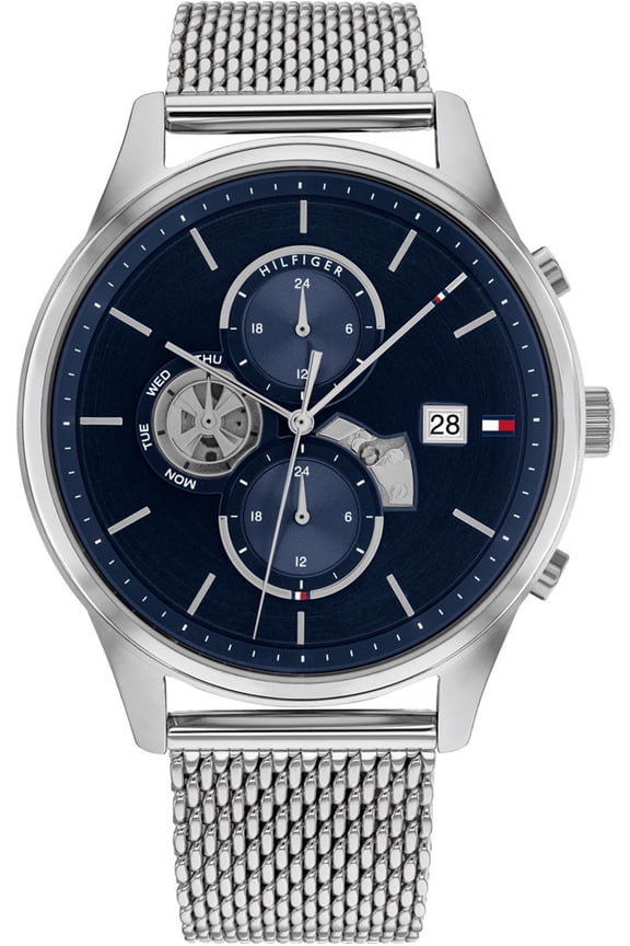 1710504 Men's Blue Multifunction Analog Watch Mesh Bracelet