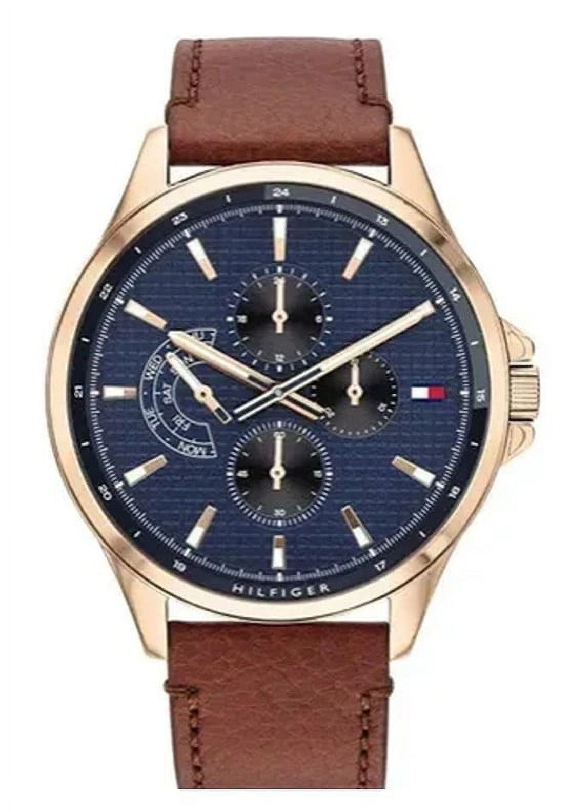 Tommy Hilfiger 1791696 Blue Chronograph Dial Brown Leather Strap Men's ...