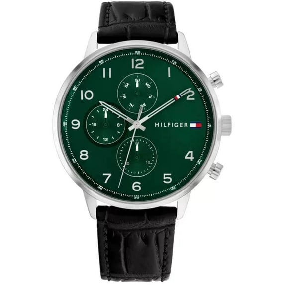 Tommy Hilfiger 1791985 Men's Leonard Green Dial Black Strap Watch