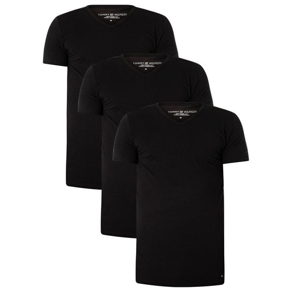 Tommy Hilfiger 3 Pack Premium Essentials V-Neck T-Shirts, Black