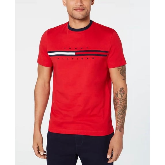 Tommy Hilfiger APPLE RED Men's Tino Logo Short Sleeve T-Shirt, US Large