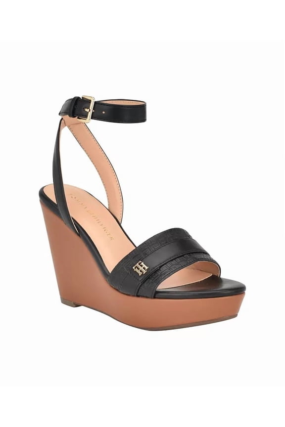 BLACK Women's Maroe High Ankle Wrap Wedge Sandals, US 9.5 M