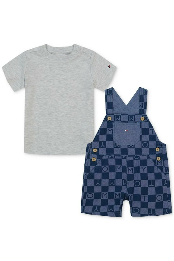 Baby Boys Short-Sleeve Heather T-Shirt & Printed Shortall, 2 Piece Set
