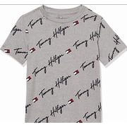 Tommy Hilfiger Big Boys Grey Short-Sleeve Vertical Script Logo Tee, (8/10)