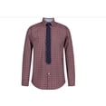 thumbnail image 1 of Tommy Hilfiger Big Boys Long Sleeve Stretch Micro Grid Shirt and Tie - Dark Red, 1 of 3