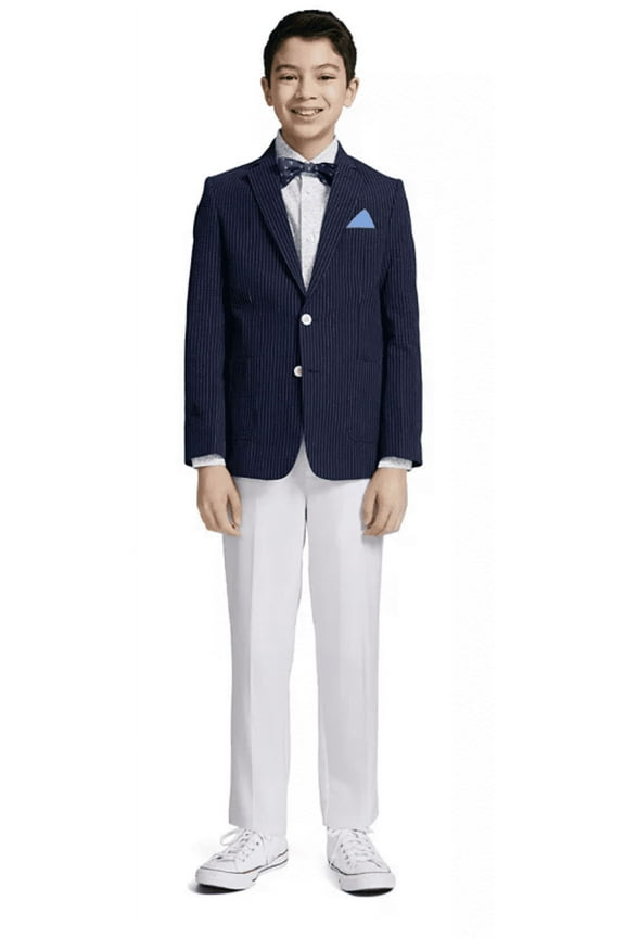 Big Boys Seersucker Stripe Suit Jacket - Mazarine Blue