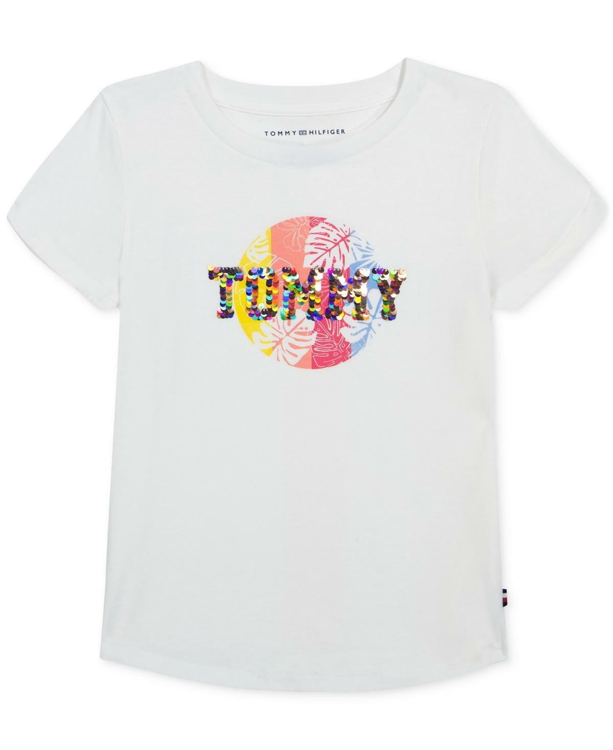Tommy Hilfiger Big Girls Surf Flip Sequinned Logo Graphic T-Shirt - White