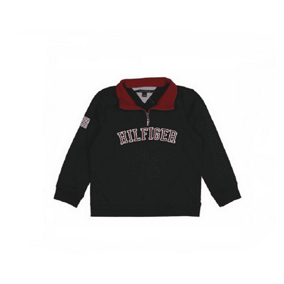 Tommy Hilfiger Boys' Quarter-Zip Varsity Sweater, Heather Black, Size M (12/14)
