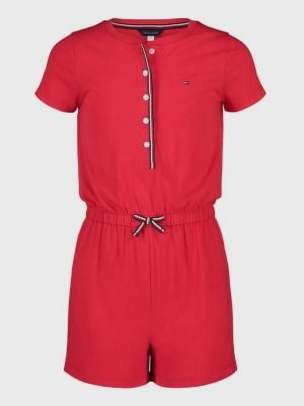 Tommy Hilfiger CHINESE RED Girls' Big Kids' Stripe-Trim Romper, US X-Large(16)