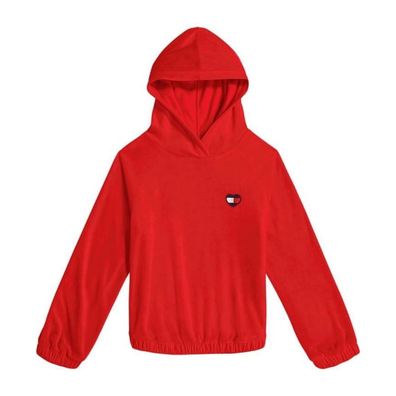 Tommy Hilfiger CLASSIC RED Big Kids Girls' Velour Raglan Hoodie, XL (16)