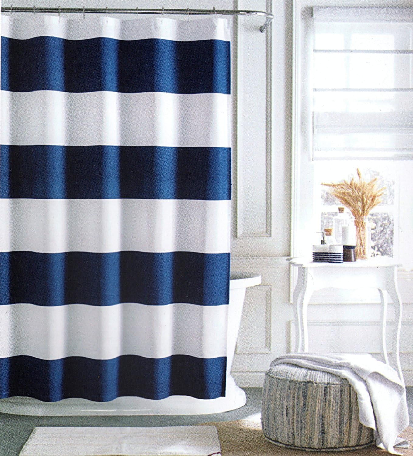 Tommy Hilfiger Cabana Stripe Shower Curtain Navy Blue and White 72 X