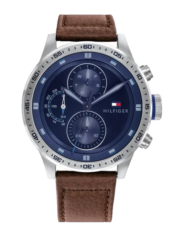 Chronograph 1791807 Blue Dial Brown Leather Strap 46MM Mens Watch