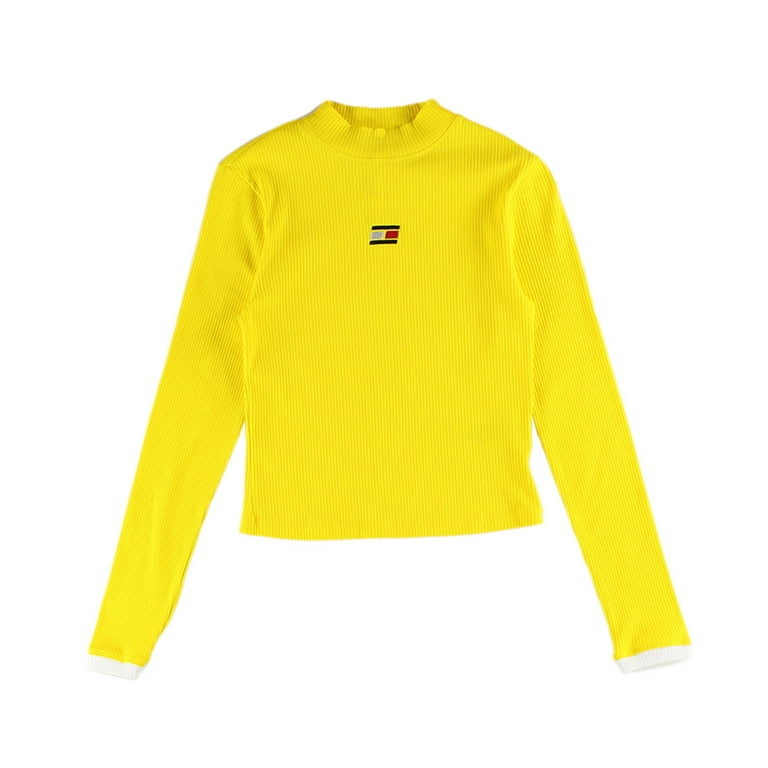 Tommy Hilfiger Crop Ribbed Mock Neck Womens Active Shirts Tees Size S Color Yellow