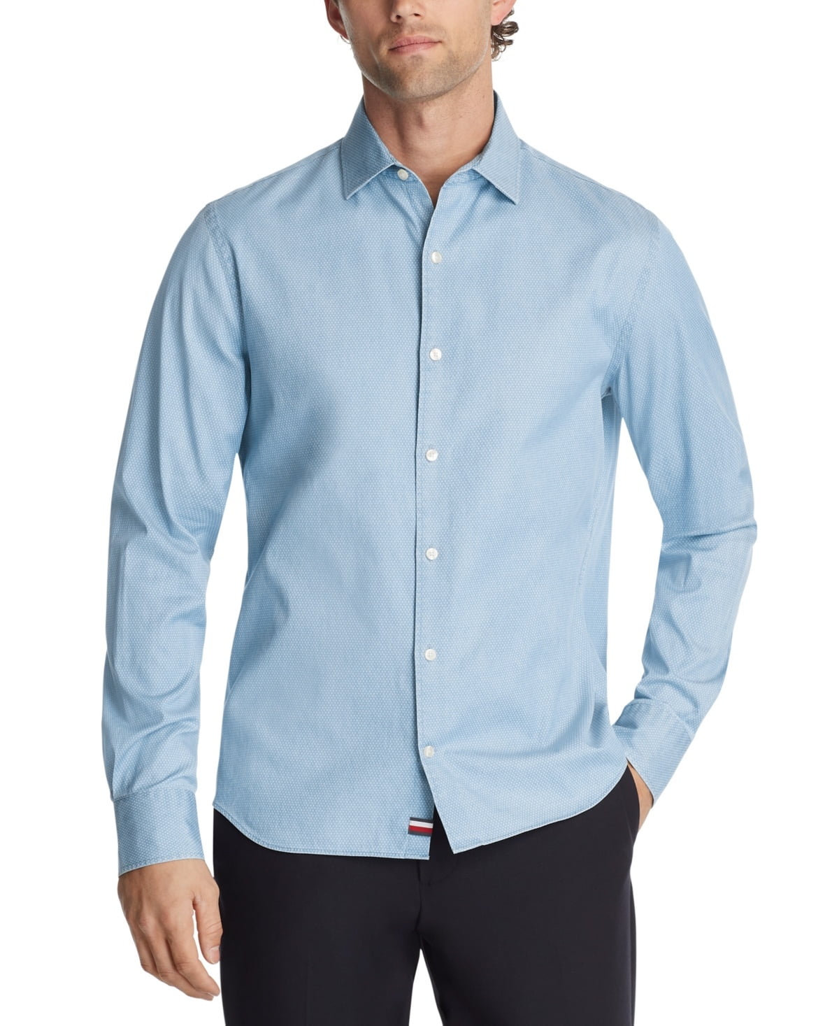 Tommy Hilfiger Mens Regular fit Dress Shirt Small 14-14.5 34-35 Blue Polka Dot