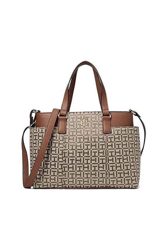 Evelyn II Convertible Satchel-Square Monogram Jacquard Tan/Dark Chocolate One Size