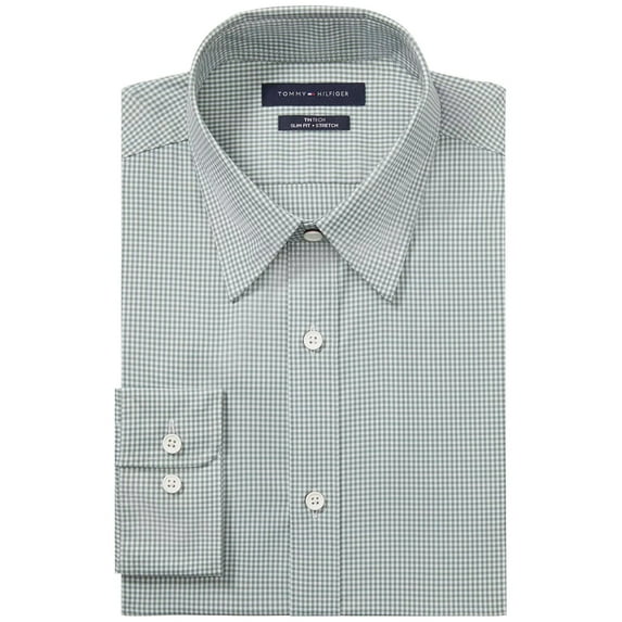 Tommy Hilfiger GARDEN Men's No-Tuck Casual Slim Fit Stretch Dress Shirt, US Small