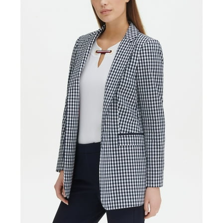 Tommy Hilfiger Gingham Print Open Front Topper Jacket Midnight/Ivory 6