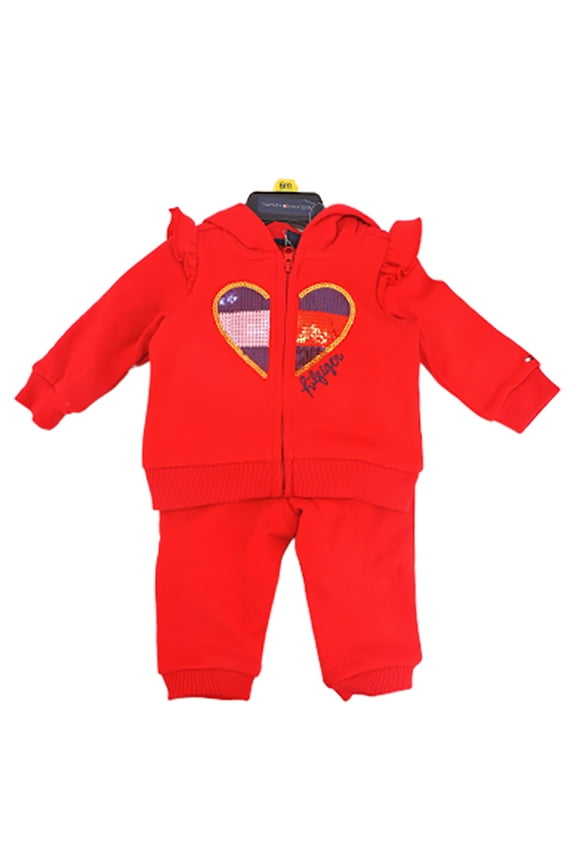 Girls' Red Sequined Heart 2 Piece Hoodie and Jogger Set Size 6M