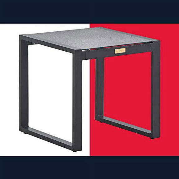 Tommy Hilfiger Hampton Modern White Mesh Outdoor Patio Furniture Collection Gunmetal Frame, Side Table, Gray