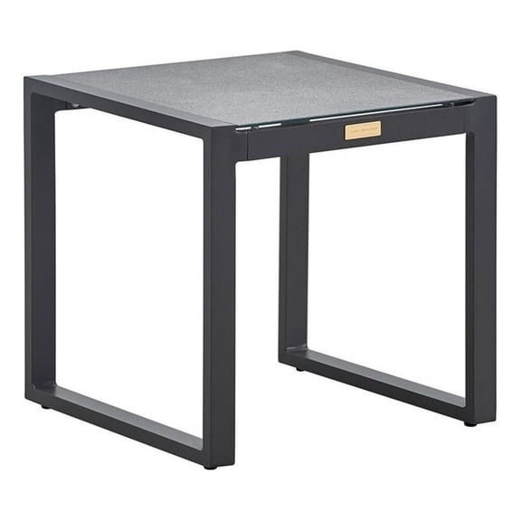 Tommy Hilfiger Hampton Outdoor Side Table with Gray Pebbled Glass