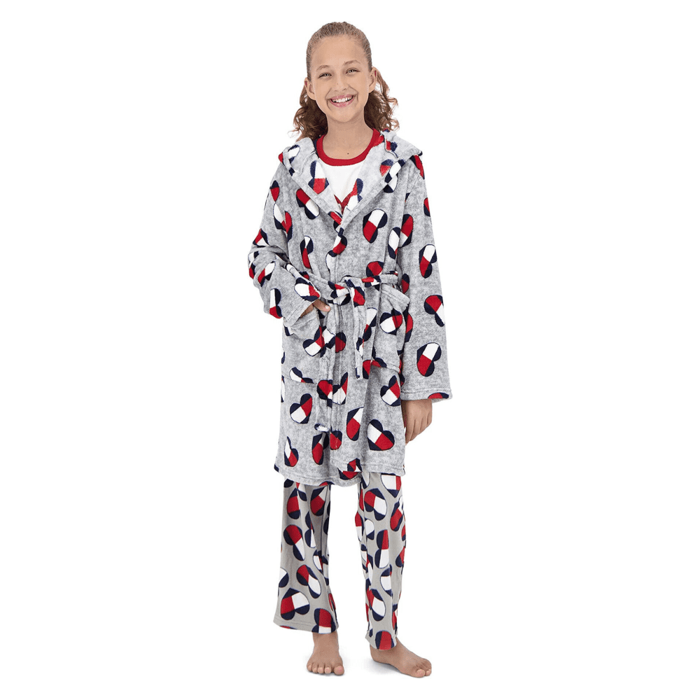 Tommy Hilfiger Kids Bath Sleepover Hood Robe, Hthr logo hearts, Size S 6/7