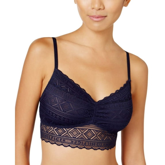 Tommy Hilfiger Ladies Peacoat Heritage Lace Longline Bralette Navy Blue