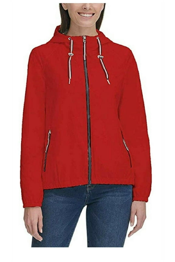 Ladies' Windbreaker Hoodie Jacket, Red Medium - NEW