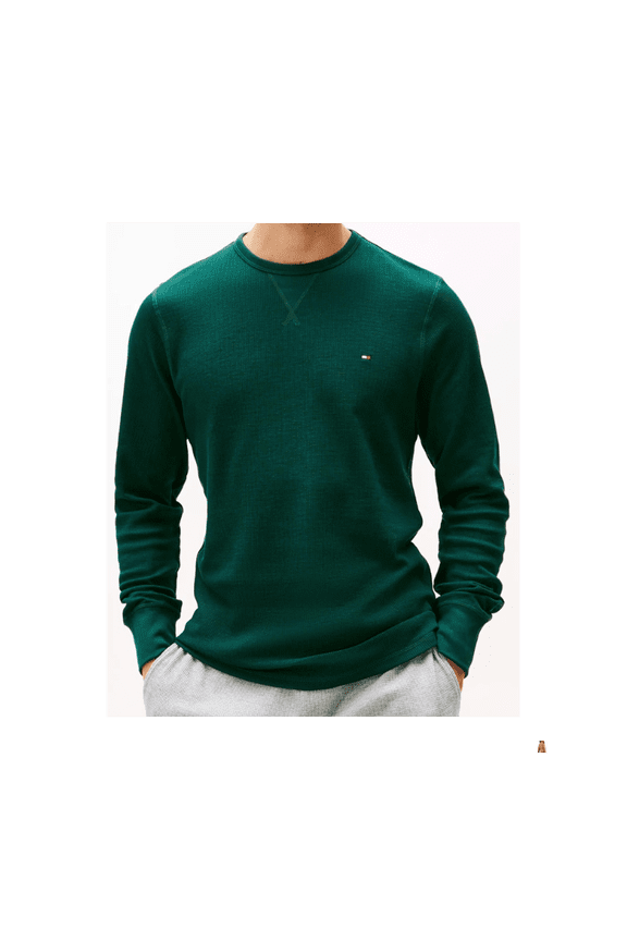 Logo Crew Waffle Knit Spruce Thermal Pajama Shirt Green Top M