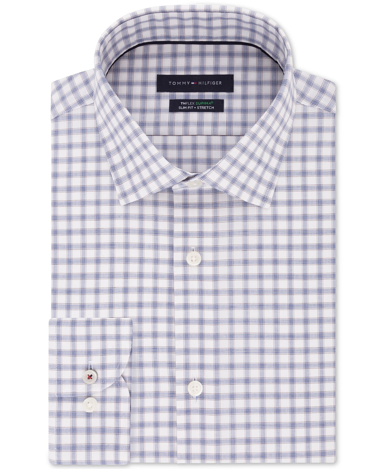 Tommy Hilfiger Men's Slim-Fit Performance Stretch Dot-Print Dress Shirt Blue Size 17x32-33
