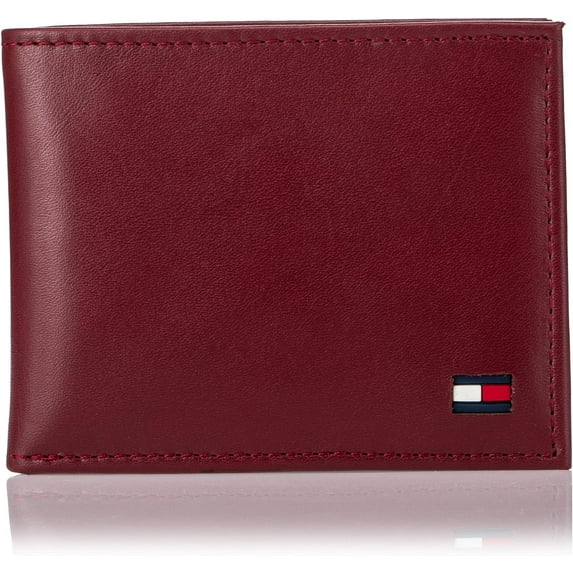Tommy Hilfiger Men Bold Passcase Billfold Wallet Leather Red