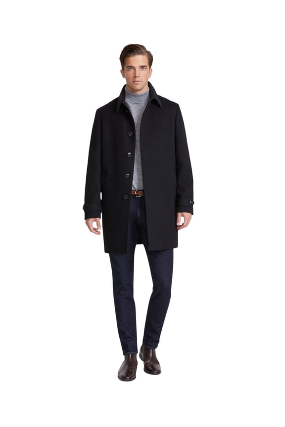 Men Classic Fit Melange Overcoat Coat 42 L Black
