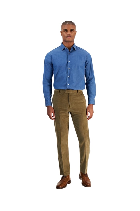 Mens Modern fit Dress Corduroy Pants 33 / 32 Beige Solid Stretch