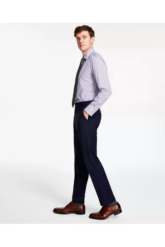 Men Modern-Fit Stretch Plaid Wool Blend Suit Pants Blue B4HP $190 (Regular,30,32 in)