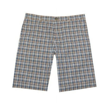 Tommy Hilfiger Men Plaid Flat Front Shorts (32, Brown/navy/white)