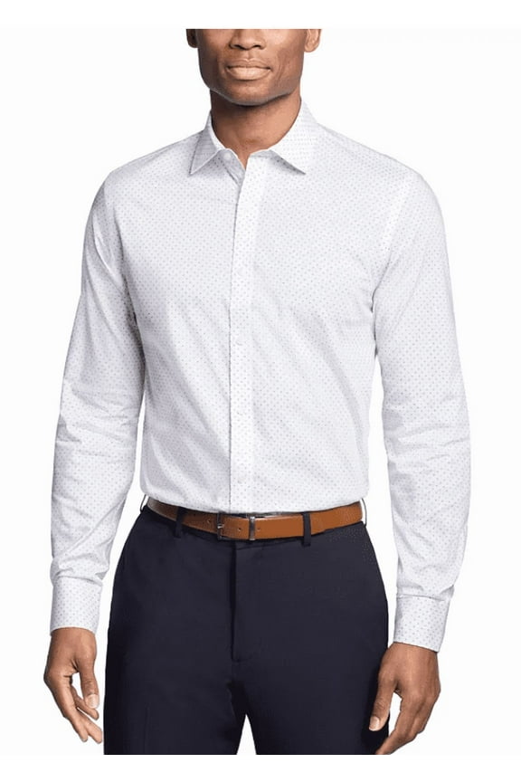 $85 Tommy Hilfiger Men's Regular Fit Twill Dress Shirt, White Multi M 15.5 34/35