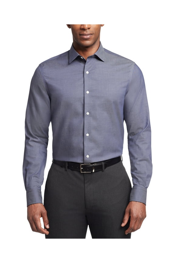 Mens Regular fit Dress Shirt XL 17 in 32-33 Blue Solid