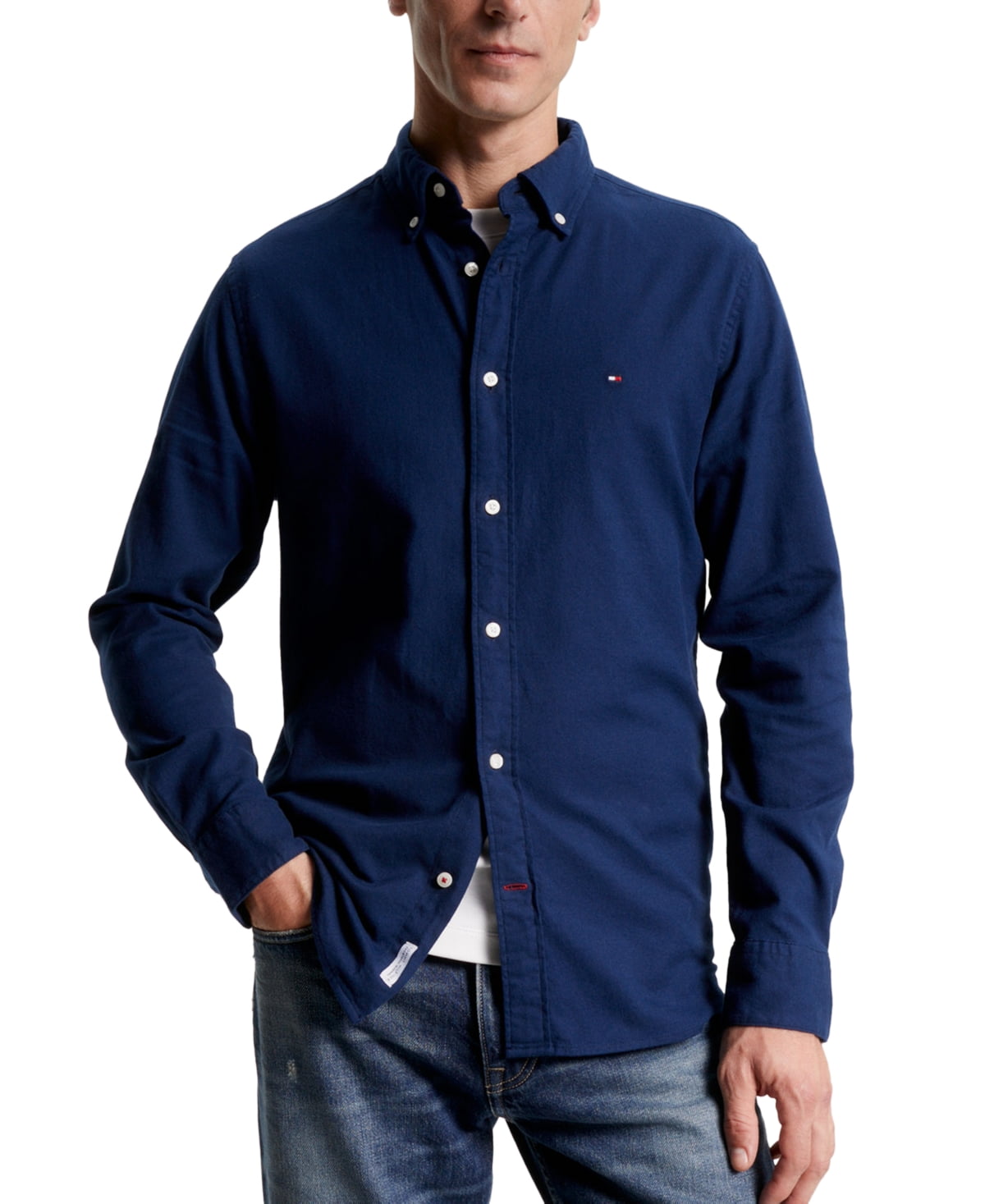 Tommy Hilfiger Men Regular fit Long Sleeve Button-Up Shirt XXL Blue Solid