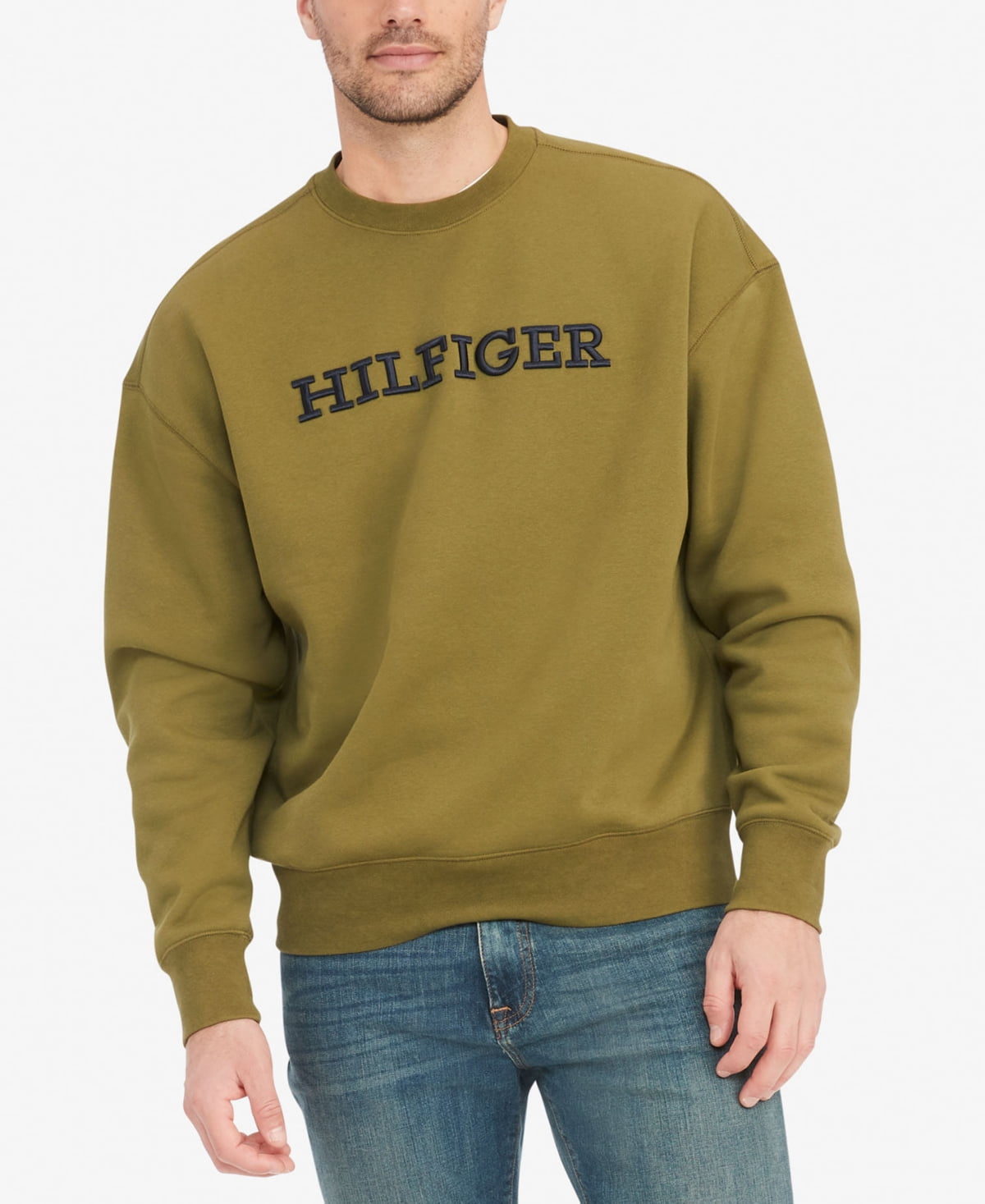 Tommy Hilfiger Men Regular fit Long Sleeve Crewneck Sweater XL Green Solid