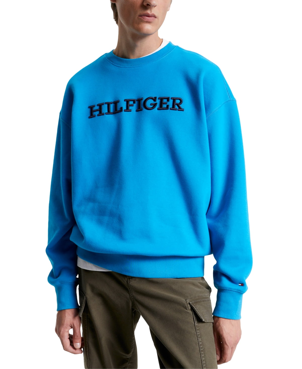 Tommy Hilfiger Men Regular fit Long Sleeve Crewneck Sweatshirt Large Blue Solid